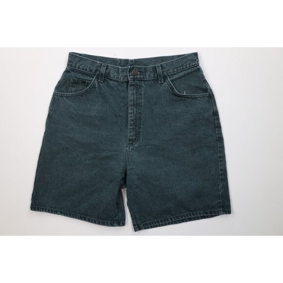 Vintage 90s Lee Womens 16 Distressed Relaxed Fit Denim Jean Shorts Green USA - Picture 1 of 10